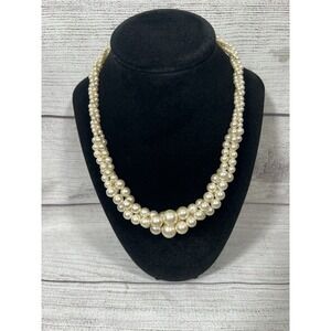 RMN Faux Pearl Necklace Double Strand Graduated Beads 17.75"